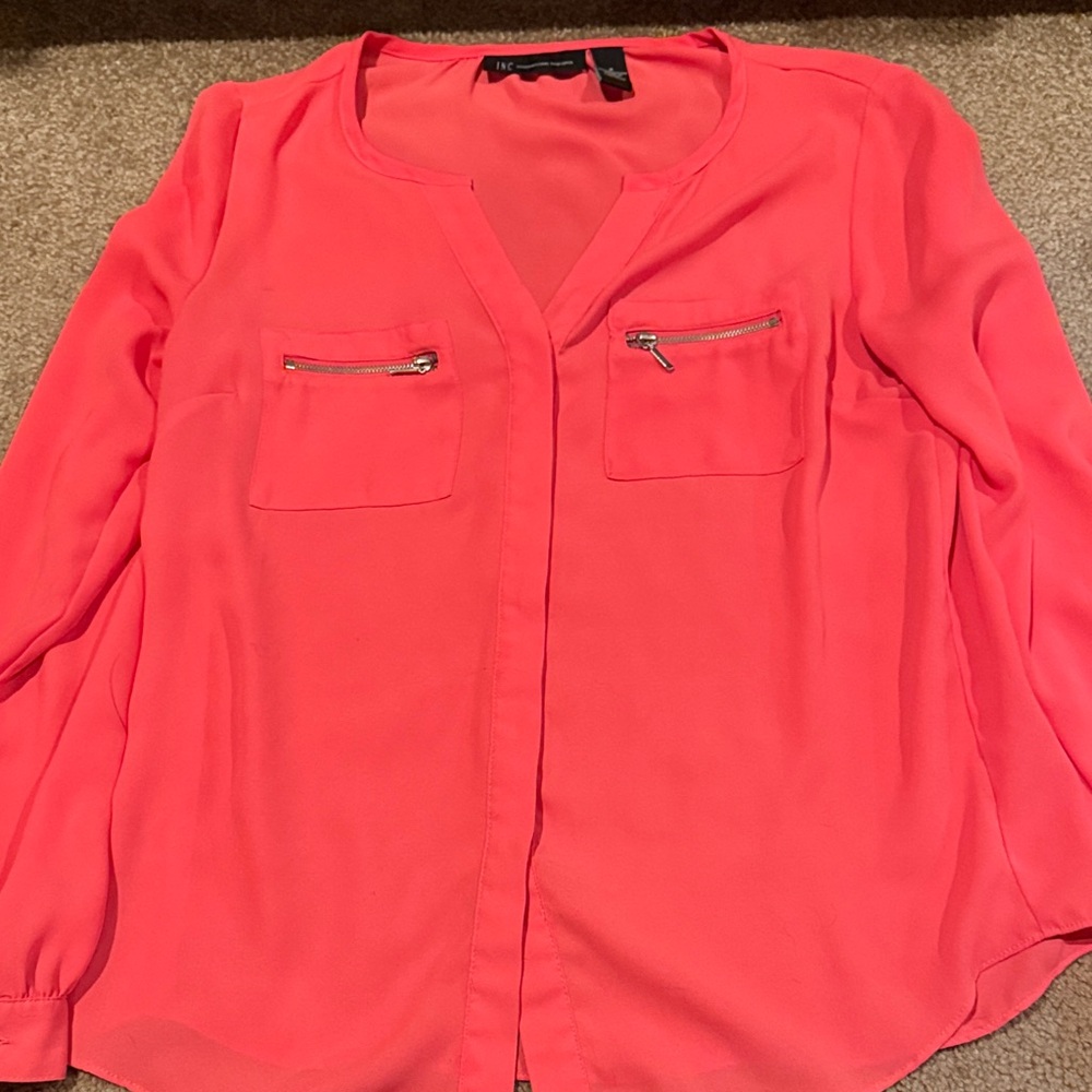 INC International Concepts Vibrant Pink Blouse with Zipper Details
